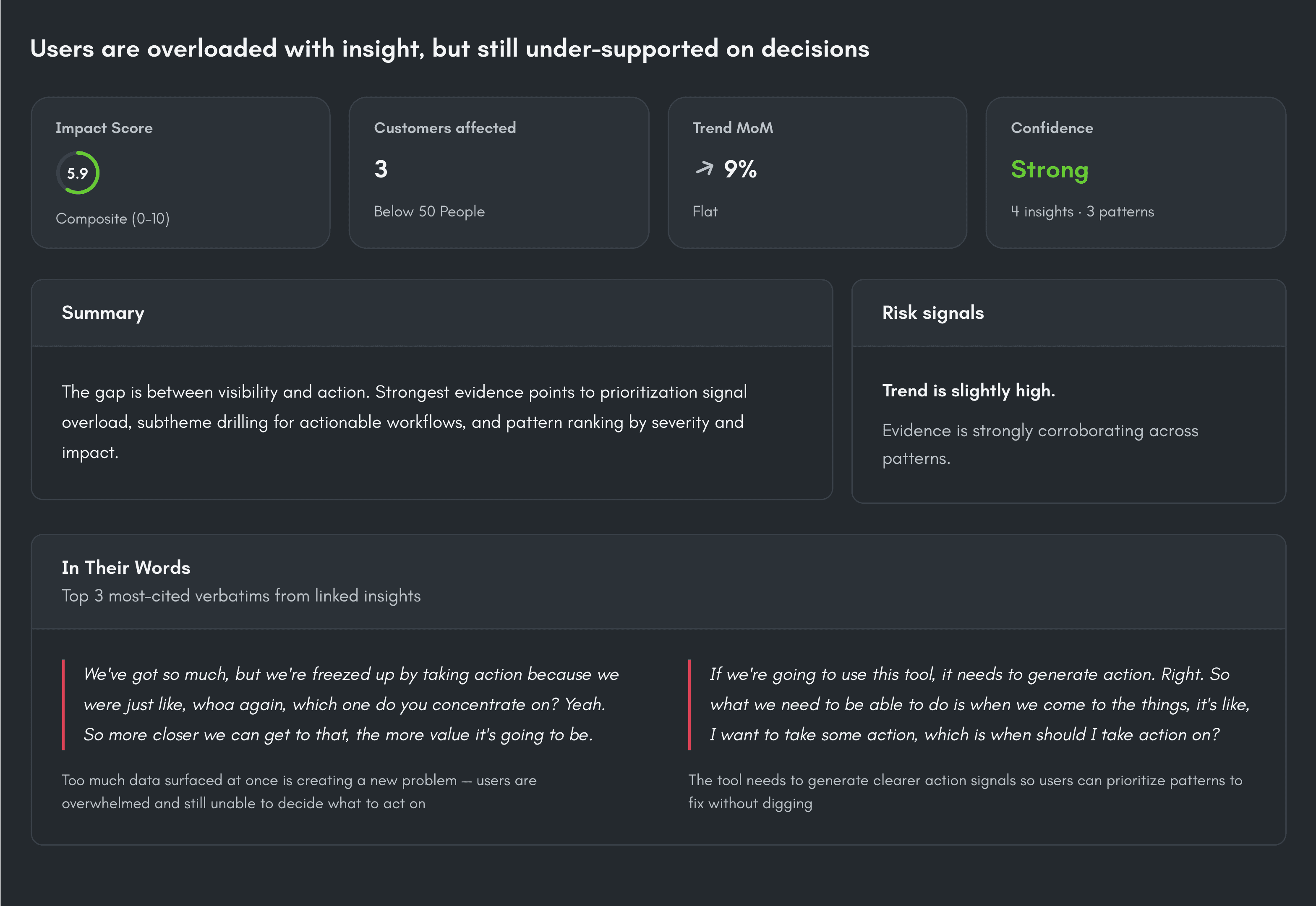 Opportunity detail view showing related customer evidence and supporting story.