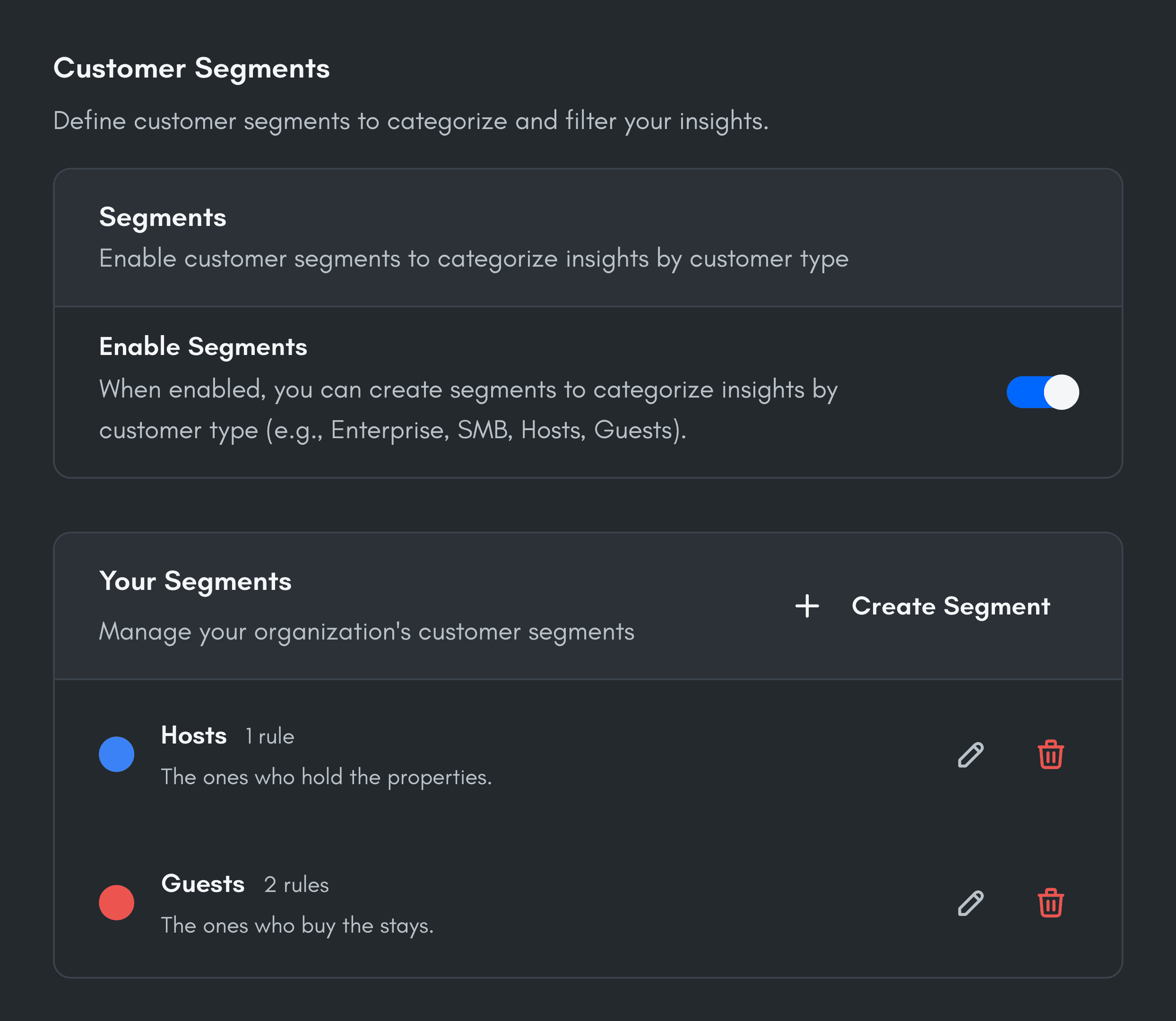 Segment rules editor showing conditions for defining a customer cohort.